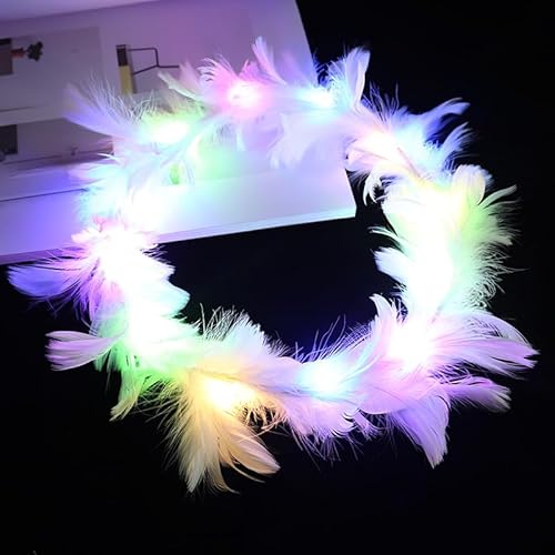 LEEMASING LED-Federkranz, Krone, Stirnband, leuchtendes Engels-Stirnband für Hochzeit, Weihnachten, Halloween, Valentinstag (bunt 1) von LEEMASING