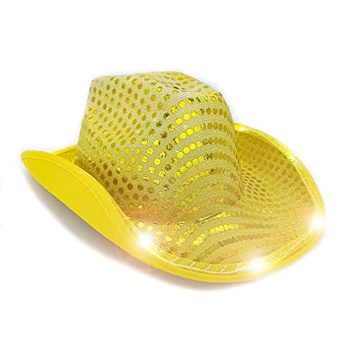 LEEMASING LED-Hut, Cowboy-Pailletten-Partykappe, blinkend, beleuchtet, Tanzparty, Cowboy, für Weihnachten, Halloween, Geburtstag, Hochzeit, Festival, Party (Gelb) LEEMASING LED-Hut, Cowboy-Pailletten-Partykappe, blinkend, beleuchtet, Tanzparty, Cowboy, für Weihnachten, Halloween, Geburtstag, Hochzeit, Festival, Party (Gelb) von LEEMASING