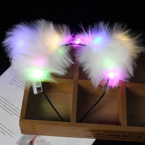 Leuchtende Stirnbänder mit LED-Katzenohren, Stirnband, Kunstfell, Haarreifen, niedliches farbiges Licht, für Weihnachten, Party, Cosplay, Halloween, Geburtstag (bunt) von LEEMASING