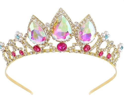 Mädchen Prinzessin Tangled Kristall Strass Cosplay Tiara Stirnband Krone für Prom Halloween Geburtstag Kostüm Party (Gold rot) von LEEMASING