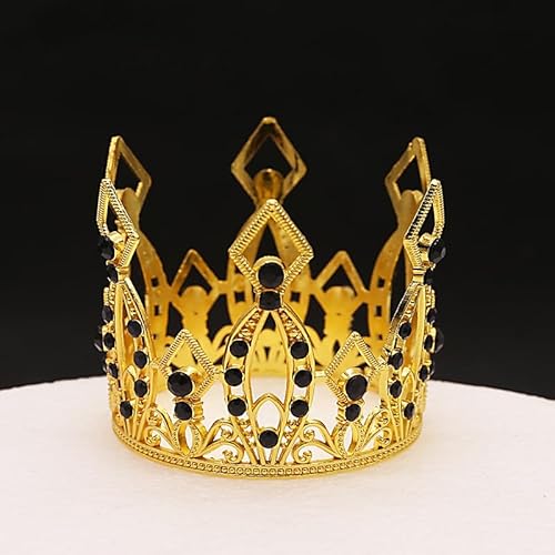 Mini-Kronen-Kuchenaufsatz mit Kristall-Tiara, Kinder-Haarschmuck für Babyparty, Geburtstag, Hochzeit, Partyzubehör (Gold Schwarz) von LEEMASING