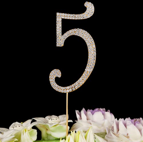 Strass-Kuchenaufsatz zum 5. Geburtstag, Party-Dekoration für den 5. Geburtstag, goldfarben von LEEMASING