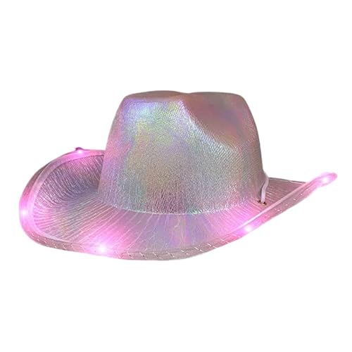 Unisex-Cowboy-Hut, beleuchtet, blinkend, LED-Krempe, lustig, beleuchtet, für Hochzeit, Abschlussball, Geburtstag, Party, Halloween, Weihnachten, Cosplay (Rosa) von LEEMASING
