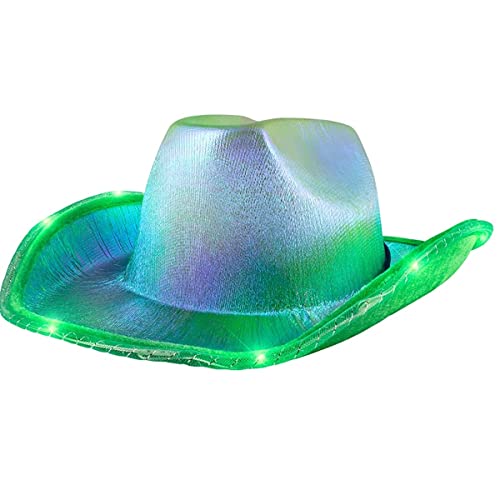 Unisex-Cowboy-Hut, leuchtend, blinkend, LED-Krempe, lustig, beleuchtet, für Hochzeit, Abschlussball, Geburtstag, Party, Halloween, Weihnachten, Cosplay (grün) von LEEMASING