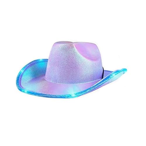 LEEMASING Cowboyhut mit blinkender LED-Krempe, lustig, beleuchtet, für Hochzeit, Abschlussball, Geburtstag, Party, Halloween, Weihnachten, Cosplay, Lila, Medium, Violett von LEEMASING