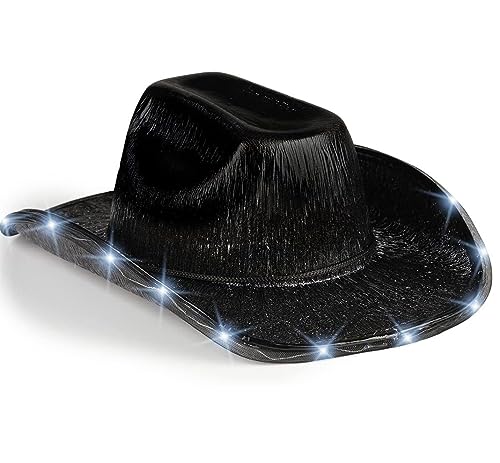 Unisex Cowboyhut mit blinkender LED-Krempe, lustig, beleuchtet, für Hochzeit, Abschlussball, Geburtstag, Party, Halloween, Weihnachten, Cosplay (Schwarz) von LEEMASING