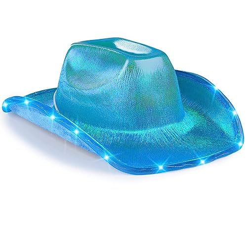 LEEMASING Unisex-Cowboyhut mit blinkender LED-Krempe für Hochzeit, Abschlussball, Geburtstag, Party, Halloween, Weihnachten, Cosplay (blau), M von LEEMASING