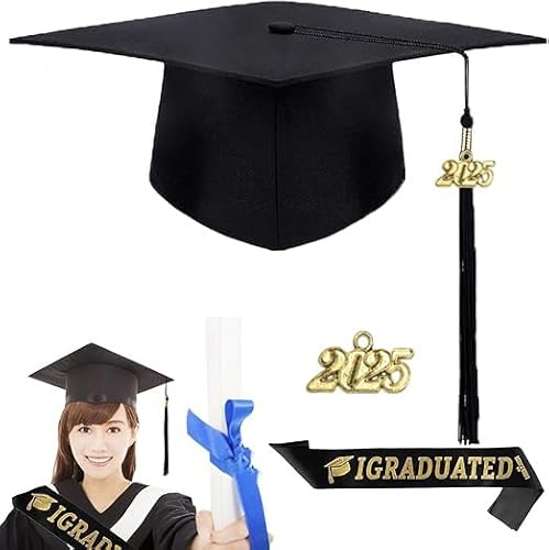 LEERMEIZI Doktorhut Set,Bachelor Hut Unisex Doktorhut Graduation Cap Verstellbar,2024 Abschluss Hut Bachelor Master,Studentenhut und Schärpe,Schärpe & Absolventenhut für Abschluss Party (A) von LEERMEIZI