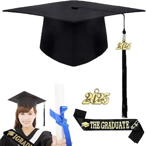 LEERMEIZI Doktorhut Set,Bachelor Hut Unisex Doktorhut Graduation Cap Verstellbar,2024 Abschluss Hut Bachelor Master,Studentenhut und Schärpe,Schärpe & Absolventenhut für Abschluss Party (B) von LEERMEIZI