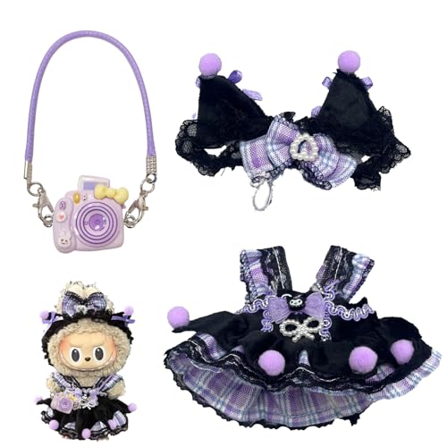 LEERMEIZI Kleidung für Labub Puppe, Labubu Puppenzubehör, Labubu Plüsch Puppenkleidung, niedliche Labubu-Spielzeugkleidung, Labubu Kleidung für 17 cm große Labubu Puppe (F-Plüschpuppe nicht enthalten) von LEERMEIZI