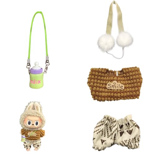 LEERMEIZI Kleidung für Labub Puppe, Labubu Puppenzubehör, Labubu Plüsch Puppenkleidung, niedliche Labubu-Spielzeugkleidung, Labubu Kleidung für 17 cm große Labubu Puppe (H-Plüschpuppe nicht enthalten) von LEERMEIZI