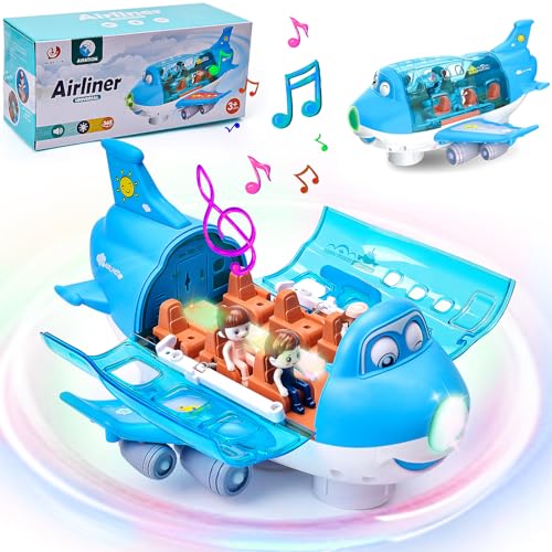 LEEWENYAN Elektrisches Flugzeug Spielzeug für Kleinkinder, 360 ° rotierendes Flugzeug Spielzeug mit LED Light & Music, Flugzeug Lernspielzeug Set Geschenk für Junge Mädchen Kinder (Blau) von LEEWENYAN