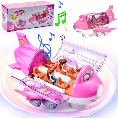LEEWENYAN Elektrisches Flugzeug Spielzeug für Kleinkinder, 360 ° rotierendes Flugzeug Spielzeug mit LED Light & Music, Flugzeug Lernspielzeug Set Geschenk für Junge Mädchen Kinder (Rosa) von LEEWENYAN