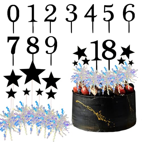 Number Cake Topper,0-9 Geburtstagstorte Topper,0 1 2 3 4 0 6 7 8 9 Kuchen Topper Dekoration,kuchen deko mädchen,torten deko für jungs,cake topper happy birthday,tortendeko Schwarz von LEEWYOU