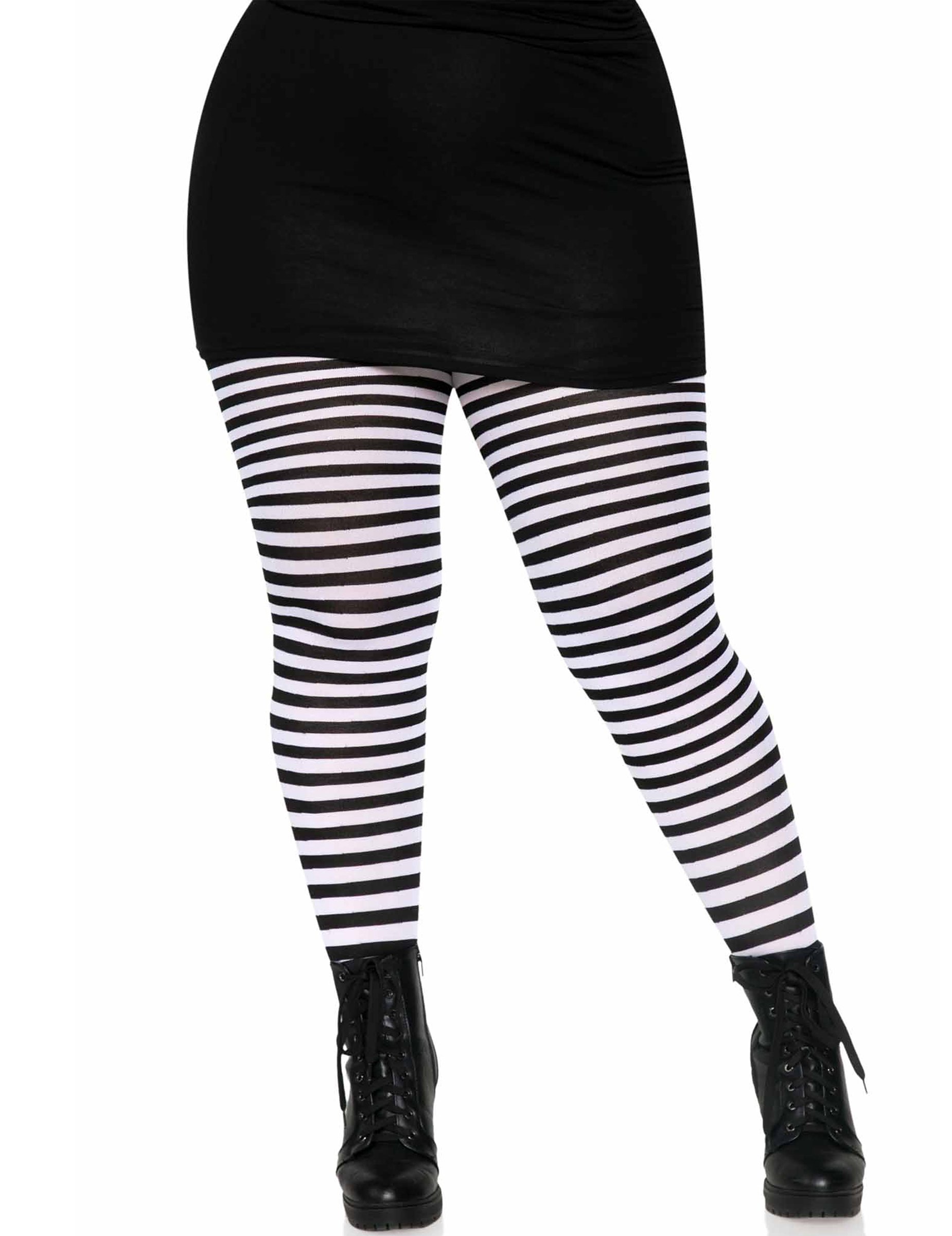 Gestreifte Strumpfhose in Plus Size Kostümaccessoire weiß-schwarz von LEG-AVENUE