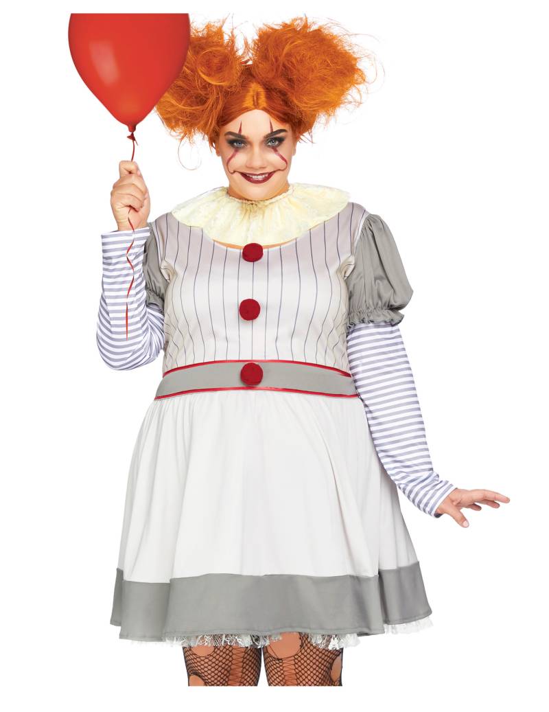 Gruseliges Clown-Kostüm für Damen in Übergröße Halloween-Kostüm grau-rot von LEG-AVENUE