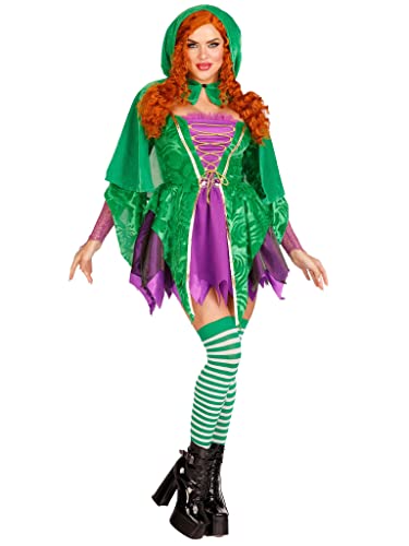 LEG AVENUE 2 PC Crafty Spellcaster, includes velvet dress with iridescent tattered skirt and net gauntlet sleeve, lace up front and jewels accents, and collared caplet with pointed hood von LEG AVENUE