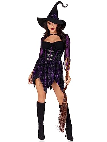LEG AVENUE 2 PC Mystical Witch, includes dress with spiderweb tattered skirt, velvet waist metal clasp accents, and tattered witch hat with wired point von LEG AVENUE