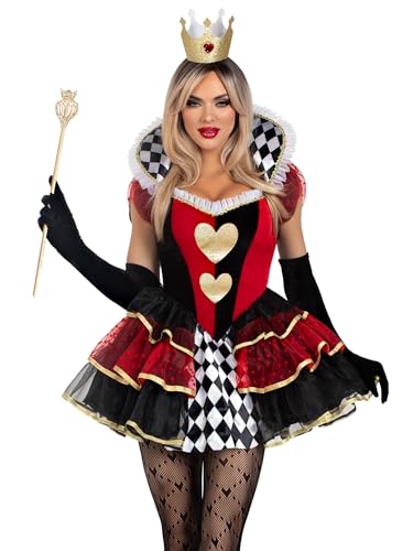LEG AVENUE 2-teiliges Königin der Herzen, inklusive gestuftem Kleid mit Stehkragen, integriertem Petticoat und Krone, mehrfarbig, Größe L LEG AVENUE 2-teiliges Königin der Herzen, inklusive gestuftem Kleid mit Stehkragen, integriertem Petticoat und Krone, mehrfarbig, Größe L von LEG AVENUE