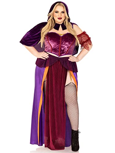 LEG AVENUE 3 PC Black Magic Babe, includes velvet crop top with net sleeves, dual slit long skirt with glitter elastic garter, and collared caplet with pointed hood von LEG AVENUE