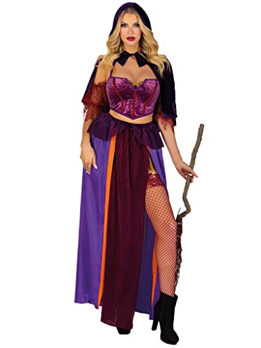 LEG AVENUE 3 PC Black Magic Babe, includes velvet crop top with net sleeves, dual slit long skirt with glitter elastic garter, and collared caplet with pointed hood LEG AVENUE 3 PC Black Magic Babe, includes velvet crop top with net sleeves, dual slit long skirt with glitter elastic garter, and collared caplet with pointed hood von LEG AVENUE