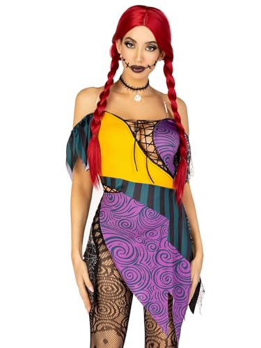 LEG AVENUE 3 PC Darling Rag Doll, includes patchwork dress with adjustable lace ups and tattered skirt, detachable clear straps, and skull head choker von LEG AVENUE