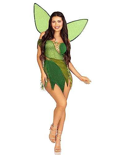 LEG AVENUE 3 PC Forest Fairy, includes patchwork dress with adjustable lace ups and tattered skirt, leaf accents, detachable clear straps, and shimmer fairy wings von LEG AVENUE
