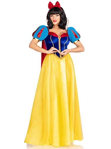 LEG AVENUE 3 PC Royal Miss Snow, includes classic velvet and satin long ball gown with braided gold trim and stay up collar, detachable velvet cape, and bow headband von LEG AVENUE