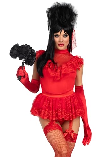 LEG AVENUE 3-teiliges Käfer-Babe, inklusive Spitzen-Rüschen-Strumpfband-Body, Pin-on-Bustle-Schleife und Schleier, Rot, Größe S von LEG AVENUE