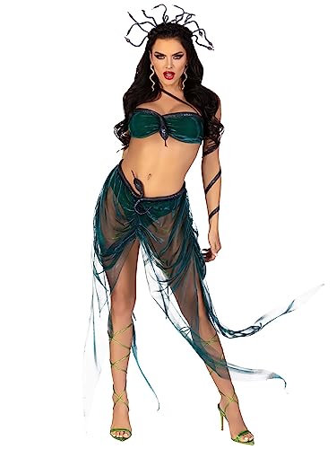 LEG AVENUE 4 PC Medusa, includes iridescent asymmetrical bra top with stuffed snake accent, skirt with built in panty and snake waist, arm wrap, and wired glitter snake headband von LEG AVENUE