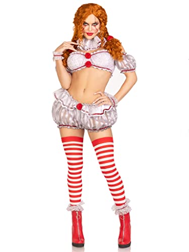 LEG AVENUE 6 PC Deadly Darling Clown, includes lace bandeau top with puff sleeves and pom accents, bloomer bottoms with built in panty, neck ruffle, wrist ruffles, ankle ruffles, and pom hair ties von LEG AVENUE