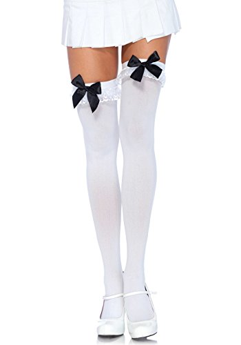 LEG AVENUE 6262 - Halterlose Strümpfe mit Schleife und Spitze Rüsche, Einheitsgröße, weiß/schwarz LEG AVENUE 6262 - Halterlose Strümpfe mit Schleife und Spitze Rüsche, Einheitsgröße, weiß/schwarz von LEG AVENUE