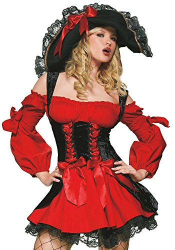 LEG AVENUE 83157 - Samt Piraten Kostüm Mit Schnüren Damen Karneval Kostüm Fasching, M (EUR 38-40), Rot von LEG AVENUE