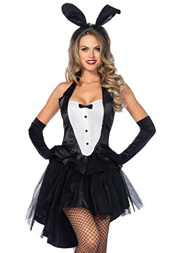 LEG AVENUE 83951 - 3Tl. Tuxedo Top, Tutu Rock Mit Schwanz Und Ohr Stirnband, Größe S/M (EUR 36-38), schwarz/weiß, Damen Karneval Kostüm Fasching von LEG AVENUE