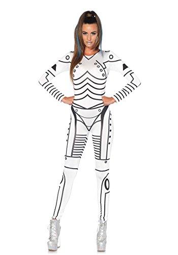 Leg Avenue 86639 - Killer Roboter sexy gedrucktes Catsuit, Damen Karneval Kostüm Fasching, L, weiß/schwarz von LEG AVENUE