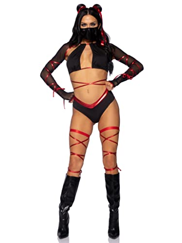 LEG AVENUE 87104-01101 5-teiliges Lethal Ninja, inklusive Riemchen-BH-Oberteil mit angenähtem Netz-Handschuh, V-Cut-Hose, Beinwickel, Gesichtsmaske und passenden Haargummis, klein, schwarz/rot LEG AVENUE 87104-01101 5-teiliges Lethal Ninja, inklusive Riemchen-BH-Oberteil mit angenähtem Netz-Handschuh, V-Cut-Hose, Beinwickel, Gesichtsmaske und passenden Haargummis, klein, schwarz/rot von LEG AVENUE