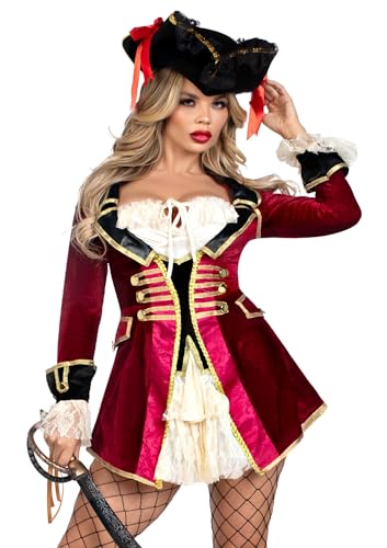LEG AVENUE Fesselnder Piratenkapitän, verfügt über ein Samtmantelkleid mit Bauernmieder und Spitzenrüschen-Akzenten, mehrfarbig, Größe L LEG AVENUE Fesselnder Piratenkapitän, verfügt über ein Samtmantelkleid mit Bauernmieder und Spitzenrüschen-Akzenten, mehrfarbig, Größe L von LEG AVENUE