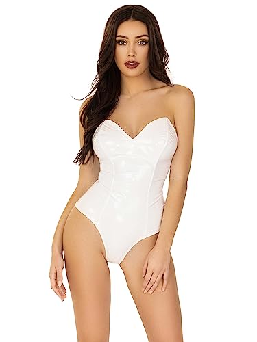 LEG AVENUE Vinyl boned bodysuit, L, Weiß von LEG AVENUE