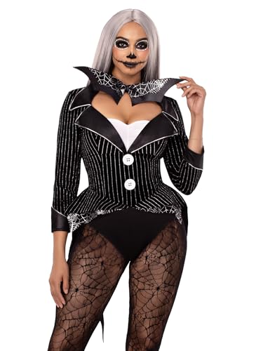 Leg Avenue 2-teiliges Halloween-Baddie-Kostüm, inklusive gestreiftem Samt-Body mit Druckknopf-Schritt und Flügel-Fliege, groß, schwarz Leg Avenue 2-teiliges Halloween-Baddie-Kostüm, inklusive gestreiftem Samt-Body mit Druckknopf-Schritt und Flügel-Fliege, groß, schwarz von LEG AVENUE