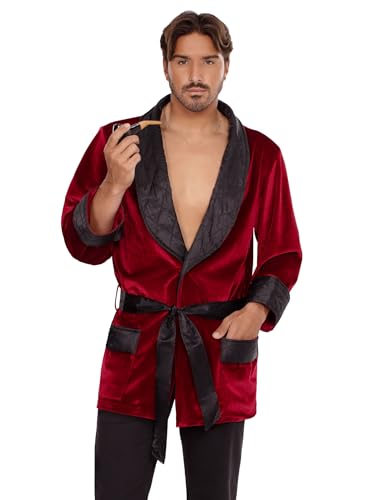 Leg Avenue 3-teiliges Deluxe-Junggesellenkostüm für Herren, inklusive Samt-Raucherjacke mit gestepptem Kragen, Gürtel und Pfeife, O/S, Burgunderrot Leg Avenue 3-teiliges Deluxe-Junggesellenkostüm für Herren, inklusive Samt-Raucherjacke mit gestepptem Kragen, Gürtel und Pfeife, O/S, Burgunderrot von LEG AVENUE
