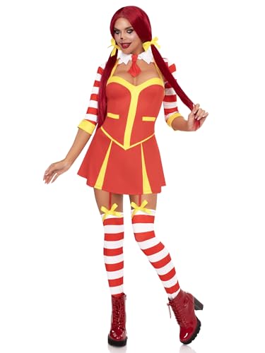 Leg Avenue 3-teiliges Ketchup-Clown-Kostüm für Damen, inklusive Strumpfbandkleid mit angenähten Oberschenkelhöhen, Kragen und 2 Haarschleifen, Größe XS, mehrfarbig Leg Avenue 3-teiliges Ketchup-Clown-Kostüm für Damen, inklusive Strumpfbandkleid mit angenähten Oberschenkelhöhen, Kragen und 2 Haarschleifen, Größe XS, mehrfarbig von LEG AVENUE