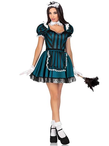Leg Avenue 4 PC Victorian Maid, includes striped dress with jewel accent and built in petticoat, lace trimmed apron, collar, and head piece von LEG AVENUE