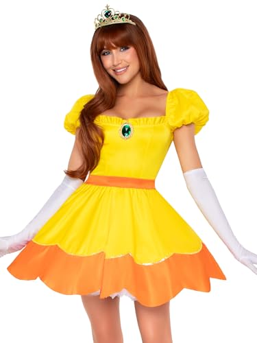 Leg Avenue 4-teiliges Prinzessinnen-Kostüm für Damen, Sonnenblumen-Motiv, mit Paillettenbesatz, Brosche, Handschuhen und Krone, Gelb/Orange, M von LEG AVENUE
