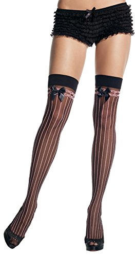 Leg Avenue 9222 - Durchscheinende Spandex Halterlose Strümpfe, Einheitsgröße, schwarz/Hellrosa von LEG AVENUE