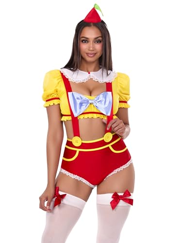 Leg Avenue Doppeltes Trouble-Darling-Kostüm, inklusive bauchfreiem Top mit Peter-Pan-Kragen, Straps-Shorts mit Schleifen-Akzent und Hut-Stirnband, groß, mehrfarbig Leg Avenue Doppeltes Trouble-Darling-Kostüm, inklusive bauchfreiem Top mit Peter-Pan-Kragen, Straps-Shorts mit Schleifen-Akzent und Hut-Stirnband, groß, mehrfarbig von LEG AVENUE