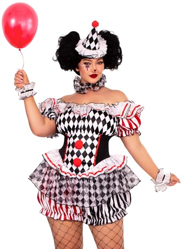 Leg Avenue Harlekin-Kostüm, Übergröße, 4-teilig, inklusive Rüschenbesatz und Pompon-Akzenten, Handgelenk-Rüschen, Halsrüschen und Hut-Stirnband, 1 x 2X, mehrfarbig Leg Avenue Harlekin-Kostüm, Übergröße, 4-teilig, inklusive Rüschenbesatz und Pompon-Akzenten, Handgelenk-Rüschen, Halsrüschen und Hut-Stirnband, 1 x 2X, mehrfarbig von LEG AVENUE
