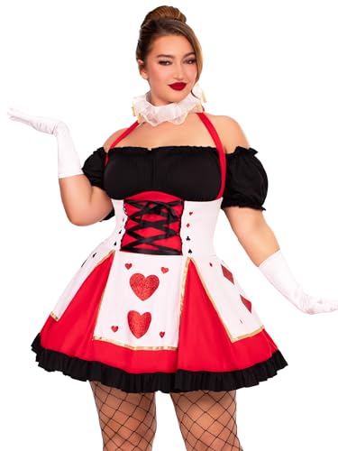 Leg Avenue Hübsches Spielkarten-Kostüm, Übergröße, 2-teilig, inkl. Bauern-Top-Kleid mit Korsett-Taille und Halsteil, Größe 1X-2X, Rot/Schwarz von LEG AVENUE