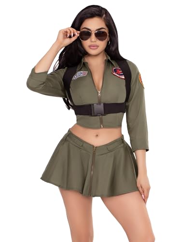 Leg Avenue Lizenziertes Top-Gun-Kostüm für Damen, Kampfpilotenkostüm für Erwachsene, Khaki, L von LEG AVENUE