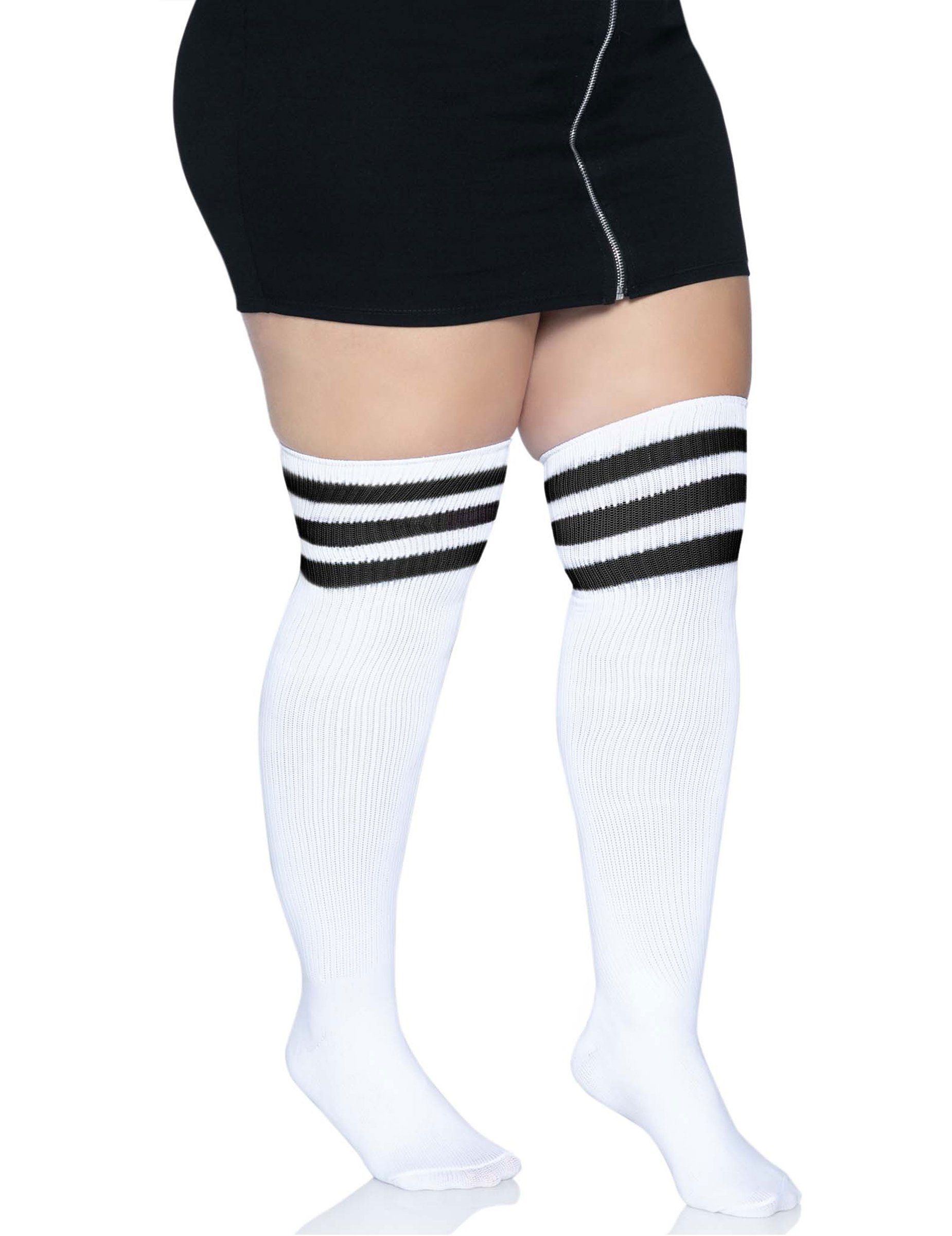 Overknee Strümpfe in Übergröße Kostümaccessoire weiß-schwarz von LEG-AVENUE