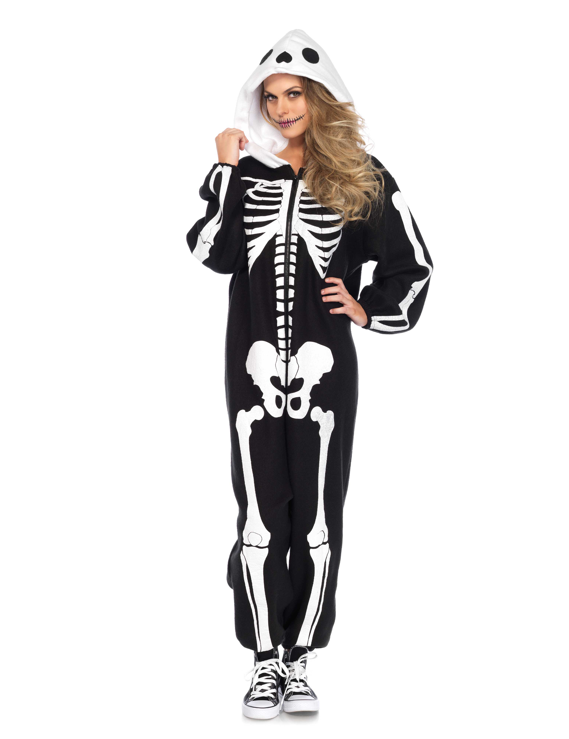 Schauriger Skelett Einteiler Halloween-Kostüm schwarz-weiss von LEG-AVENUE